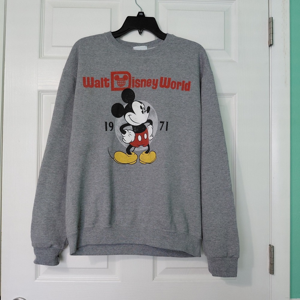 Disney World Mickey Mouse 1971 Sweatshirt Mens Medium Gray Pullover Fleece